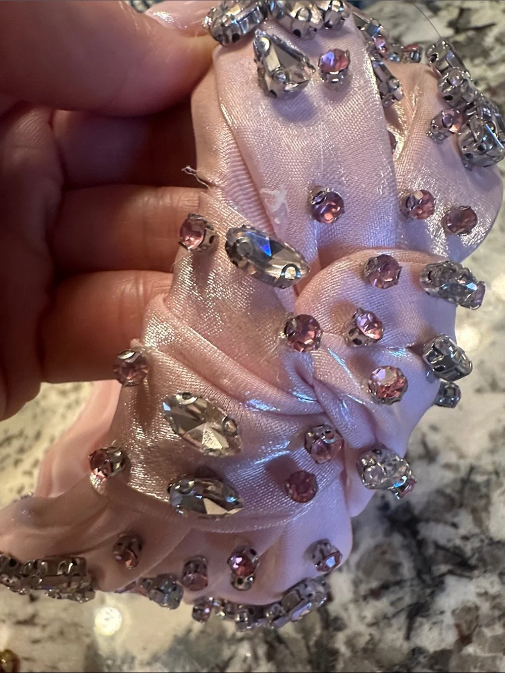 Pink Satin Crystal Knotted Headband